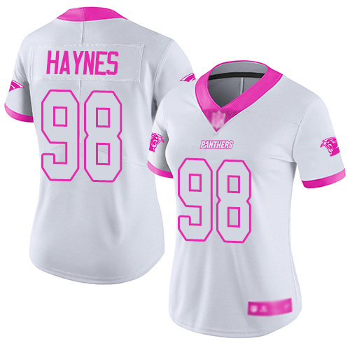 Carolina Panthers Limited White Pink Women Marquis Haynes Jersey NFL Football #98 Rush Fashion